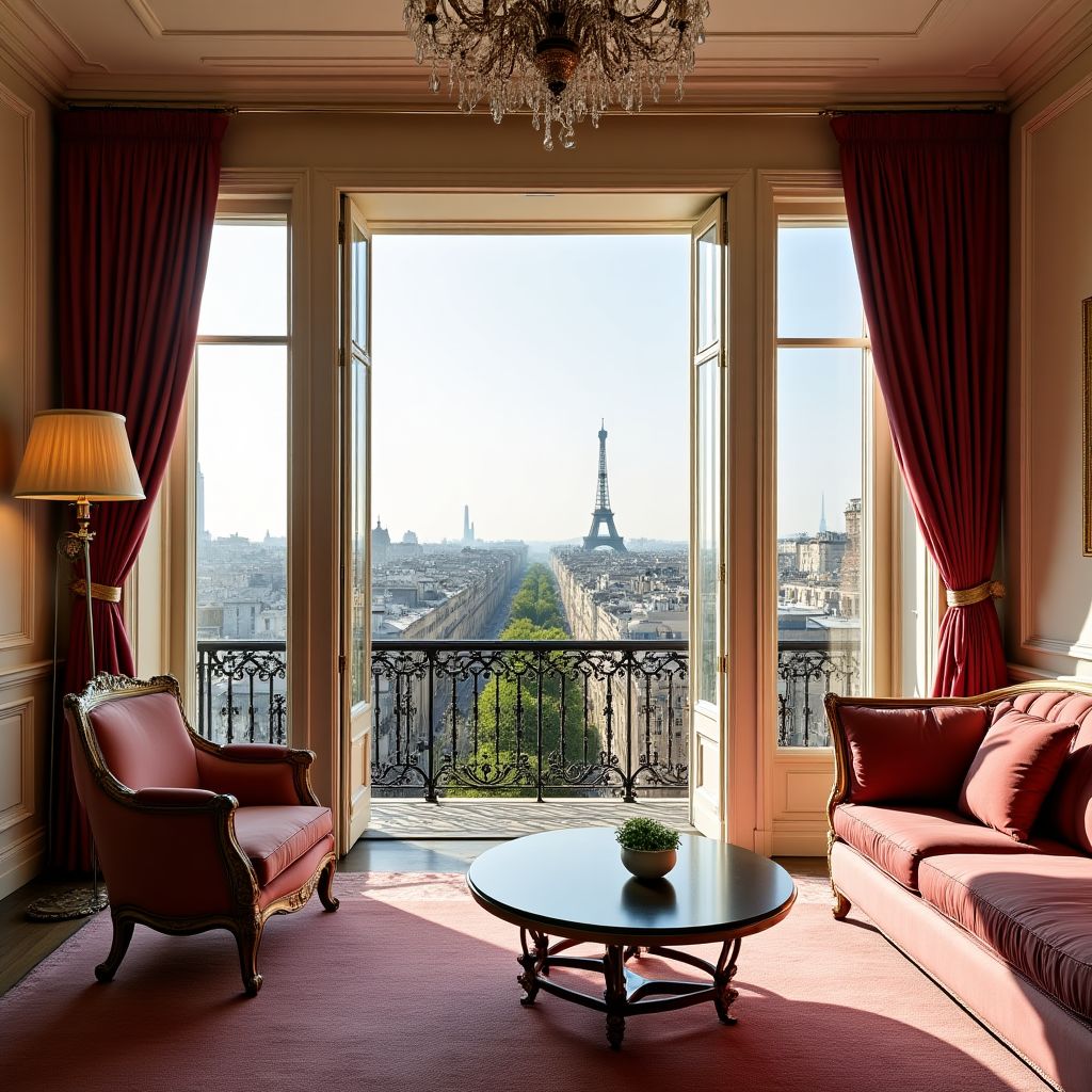 Suite présidentielle luxueuse avec vue panoramique sur Paris