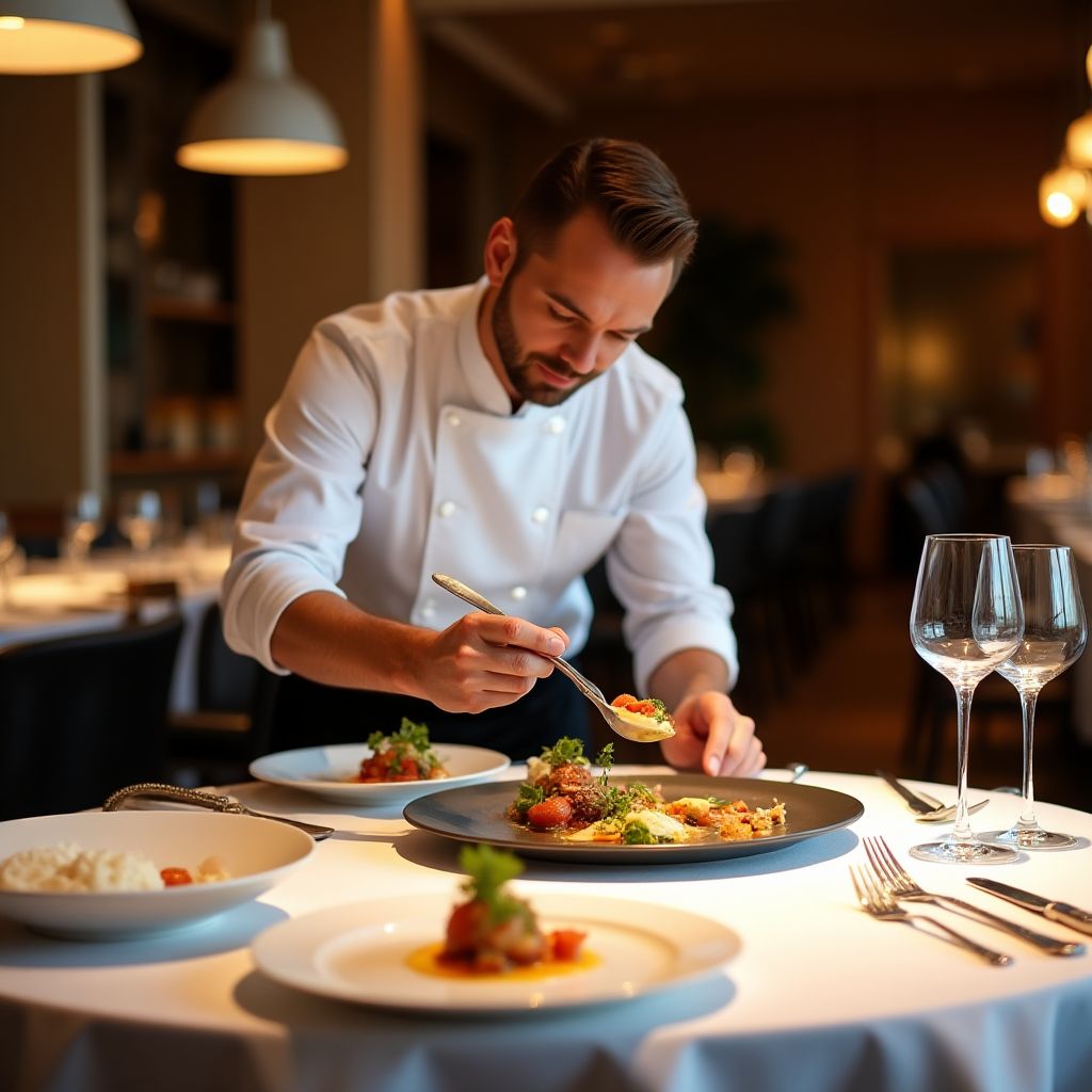 Chef préparant un plat gastronomique